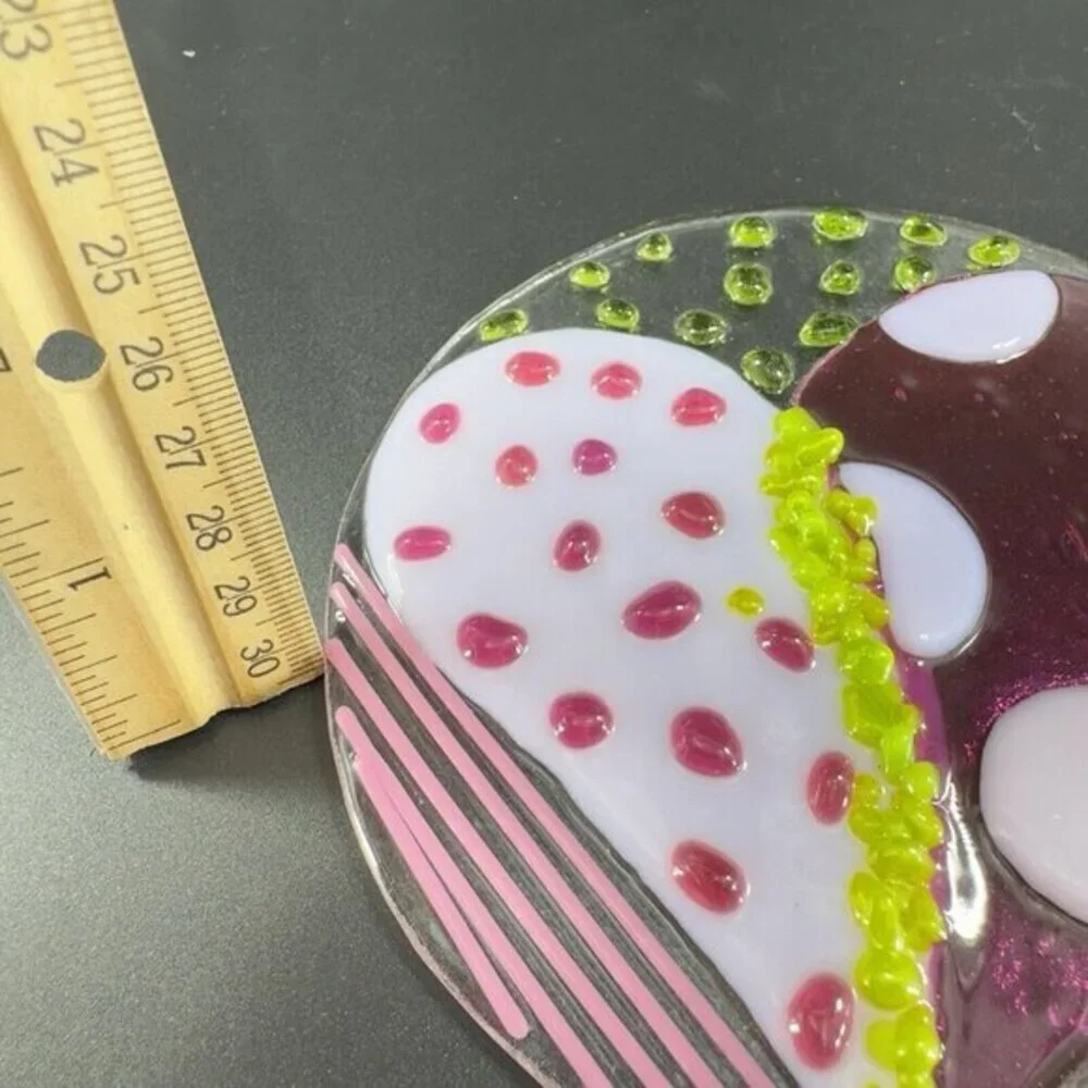 Anne Nye Fused Art Glass Fused Multicolored Round Glass Plate Dish Hand Made VTG